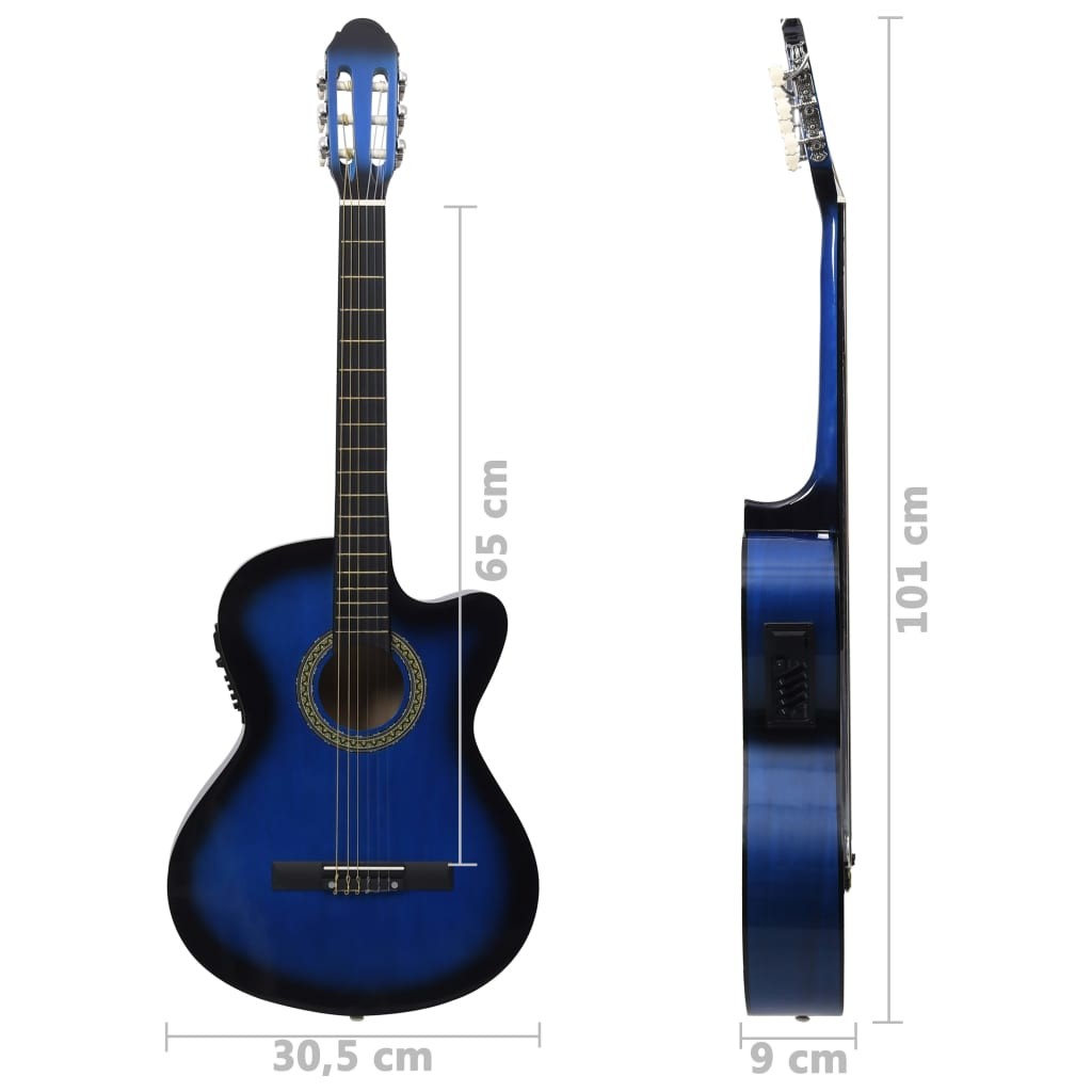 Western Acoustic Cutaway Guitar with Equalizer 6 Strings Blue